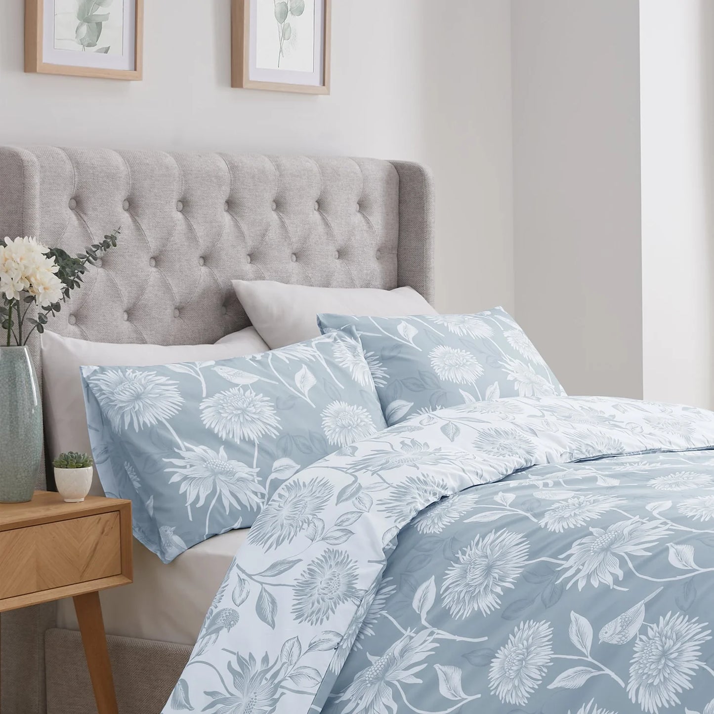 Chrysanthemum Duvet Cover Set by Dreams & Drapes Design in Blue