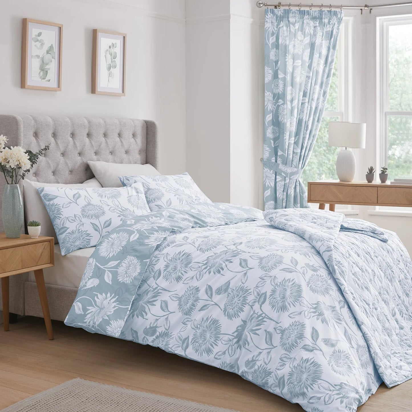 Chrysanthemum Duvet Cover Set by Dreams & Drapes Design in Blue