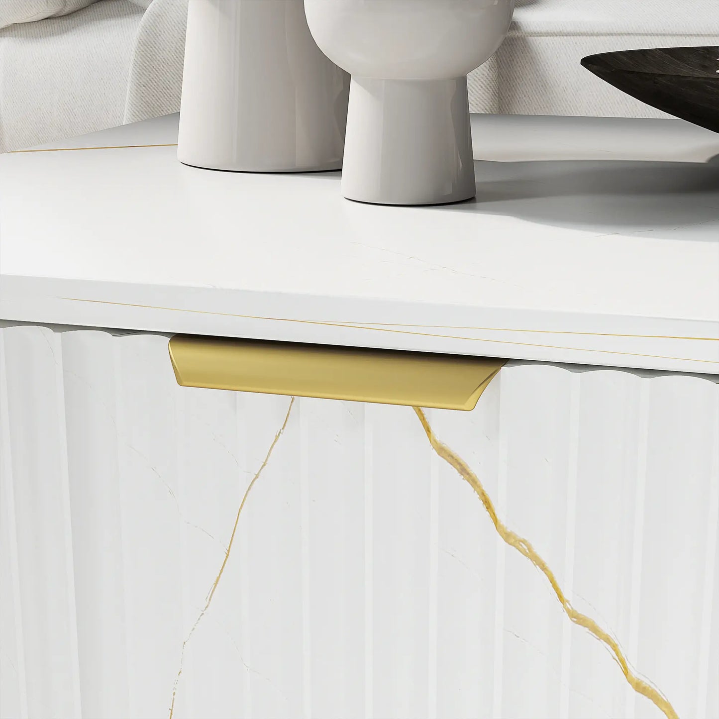 Elegant Marble Effect Storage Coffee Table - White