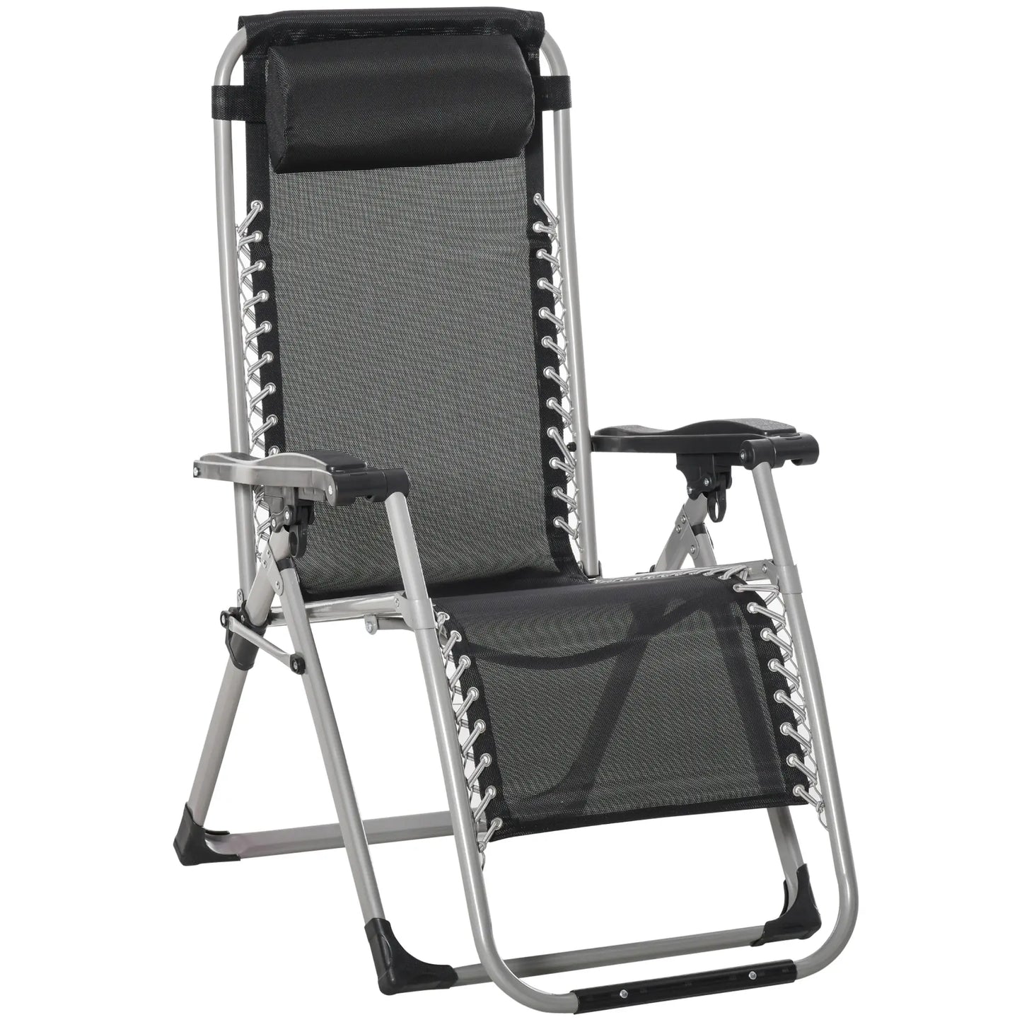 2-Piece Zero Gravity Reclining Garden Chairs with Cushions & Headrests – Folding Sun Loungers - Dark Grey