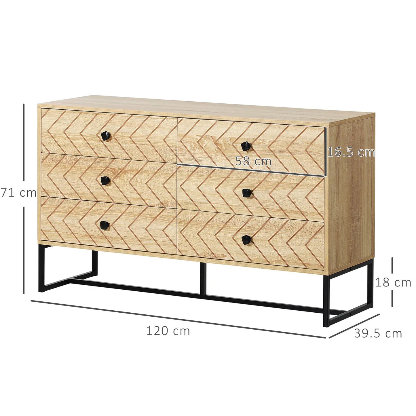 Natural Zigzag Chest of Drawers - 6 Drawers