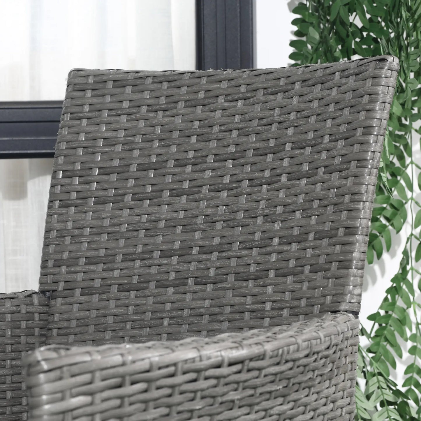 3-Piece Grey Rattan Bistro Set – Outdoor Chairs with Cushions & Glass-Top Coffee Table