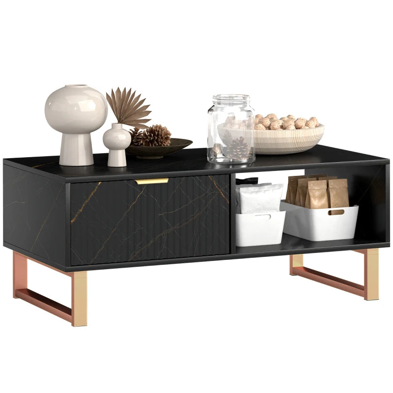 Elegant Marble Effect Storage Coffee Table - Black