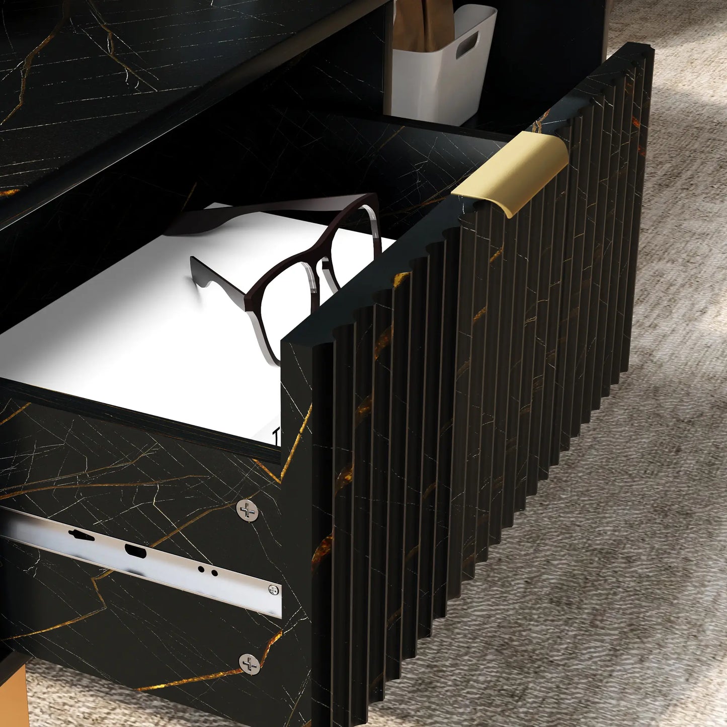 Elegant Marble Effect Storage Coffee Table - Black