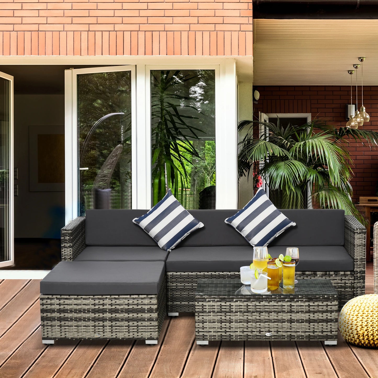 4-Seater Rattan Sofa Set in Grey