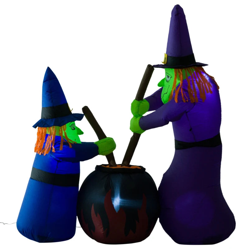 1.8m Inflatable Halloween Lawn Decoration with LED Witches Around A Black Cauldron