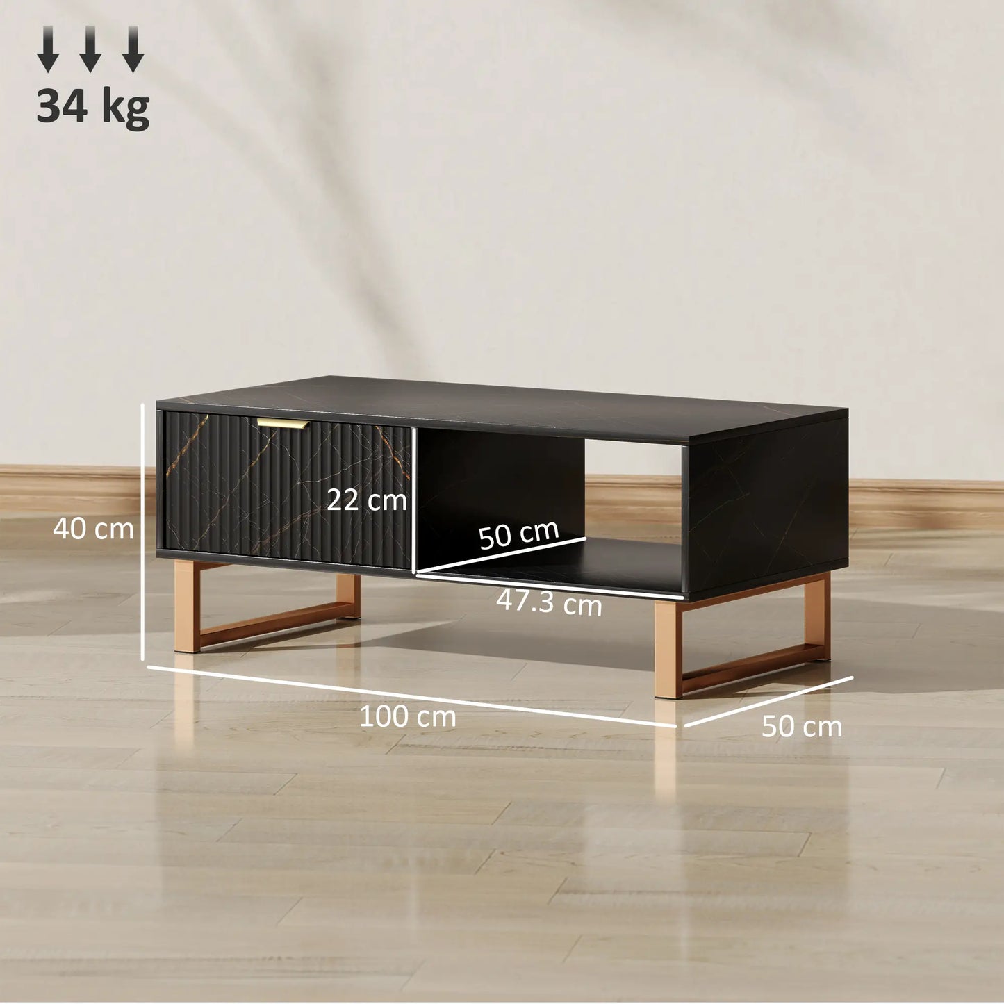 Elegant Marble Effect Storage Coffee Table - Black