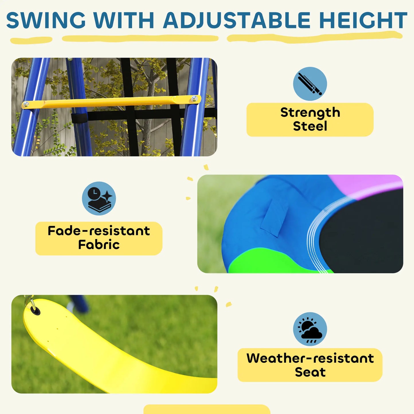 6 in 1 Metal Kids Swing Set with 3 Swings, Climbing Ladder & Net, Basketball Hoop, for Ages 3-8