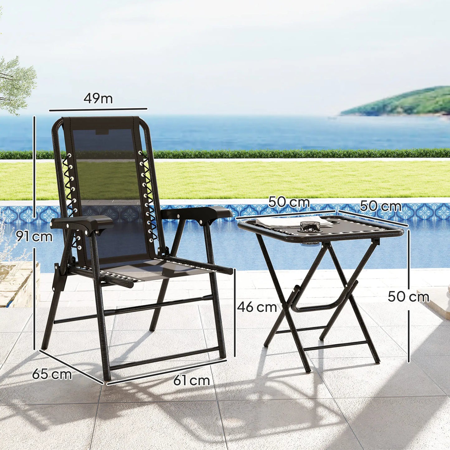 Three-Piece Garden Table and Chair Set - Black