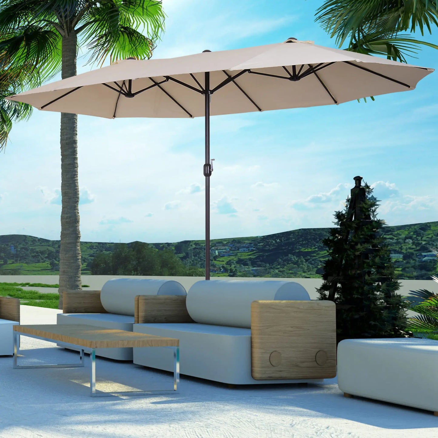 4.6m Double Garden Parasol - Beige