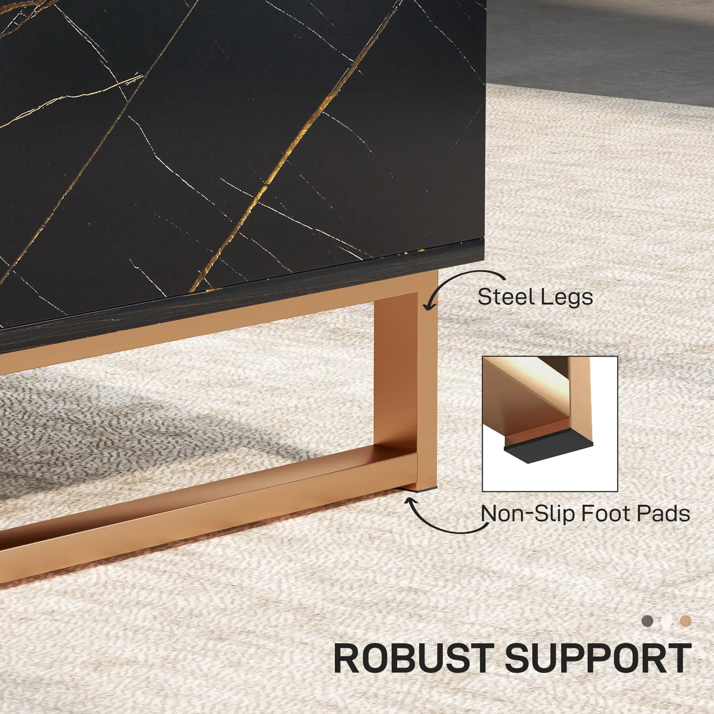 Elegant Marble Effect Storage Coffee Table - Black