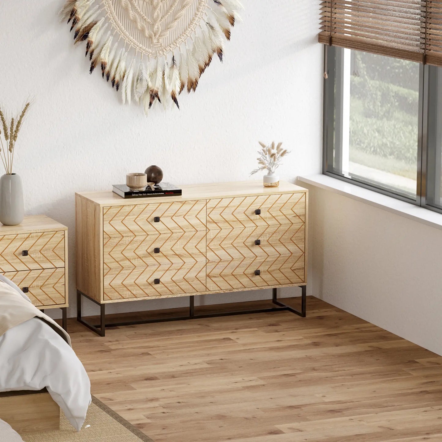 Natural Zigzag Chest of Drawers - 6 Drawers