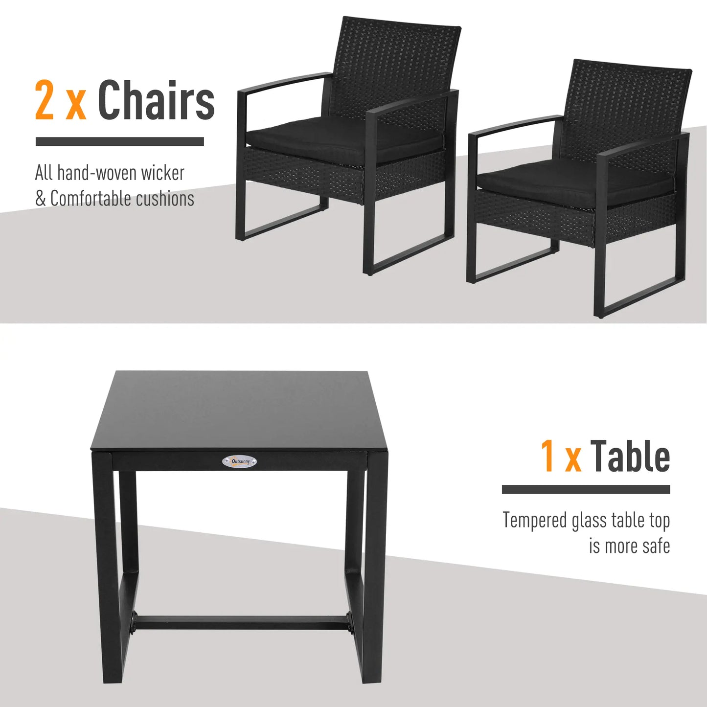 2 Seater Rattan Coffee Set-Black