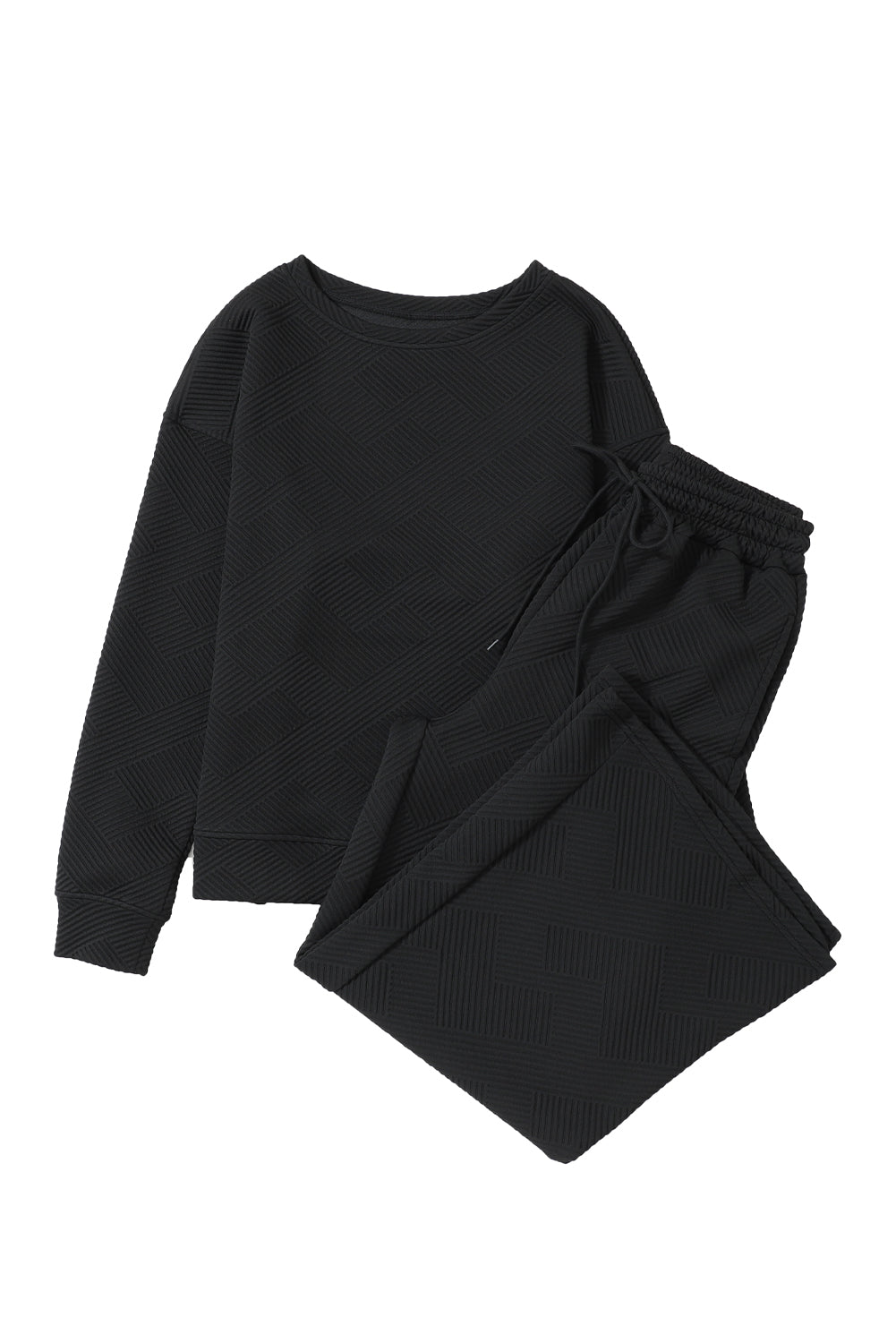 Textured Loose Slouchy Long Sleeve Top and Pants Set