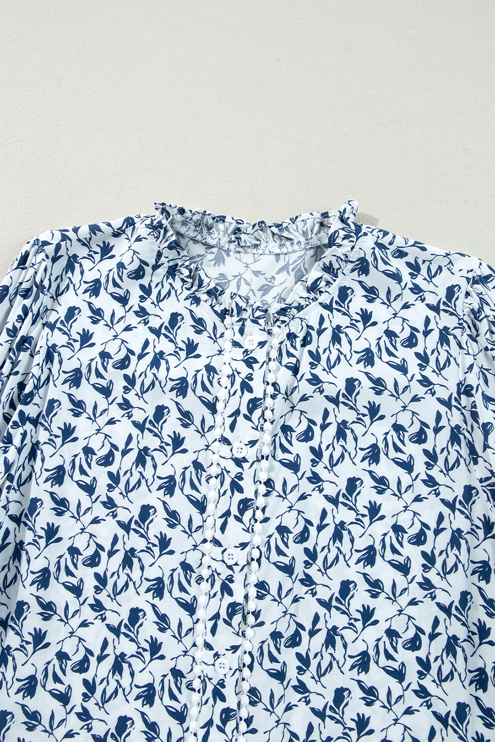 Printed Floral Print Lace Detail Puff Sleeve Shirt