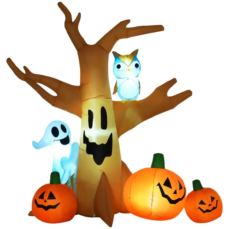 240cm Large Halloween Scary Lighting Inflatable Tree Ghost 3 Pumpkins Owl