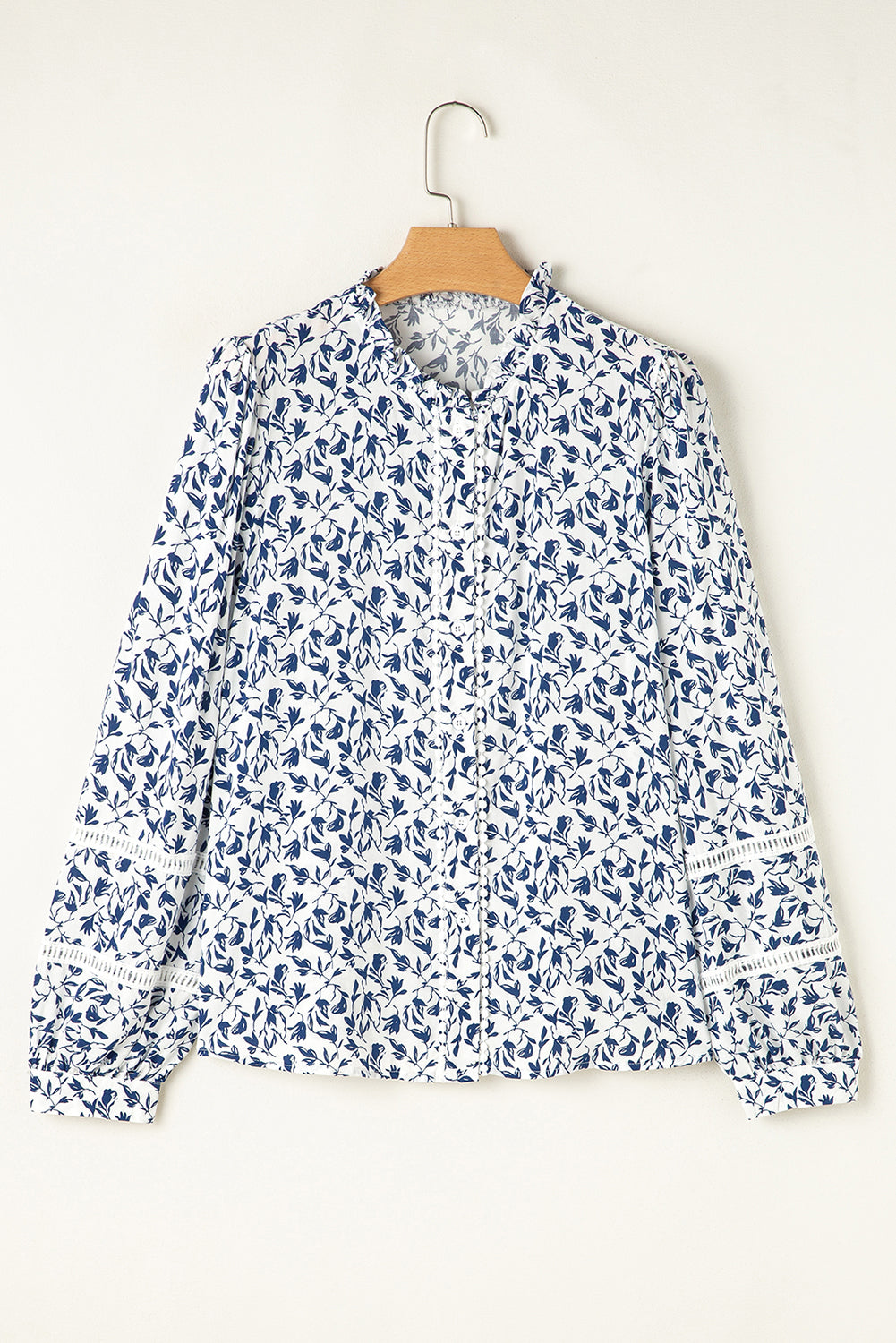 Printed Floral Print Lace Detail Puff Sleeve Shirt