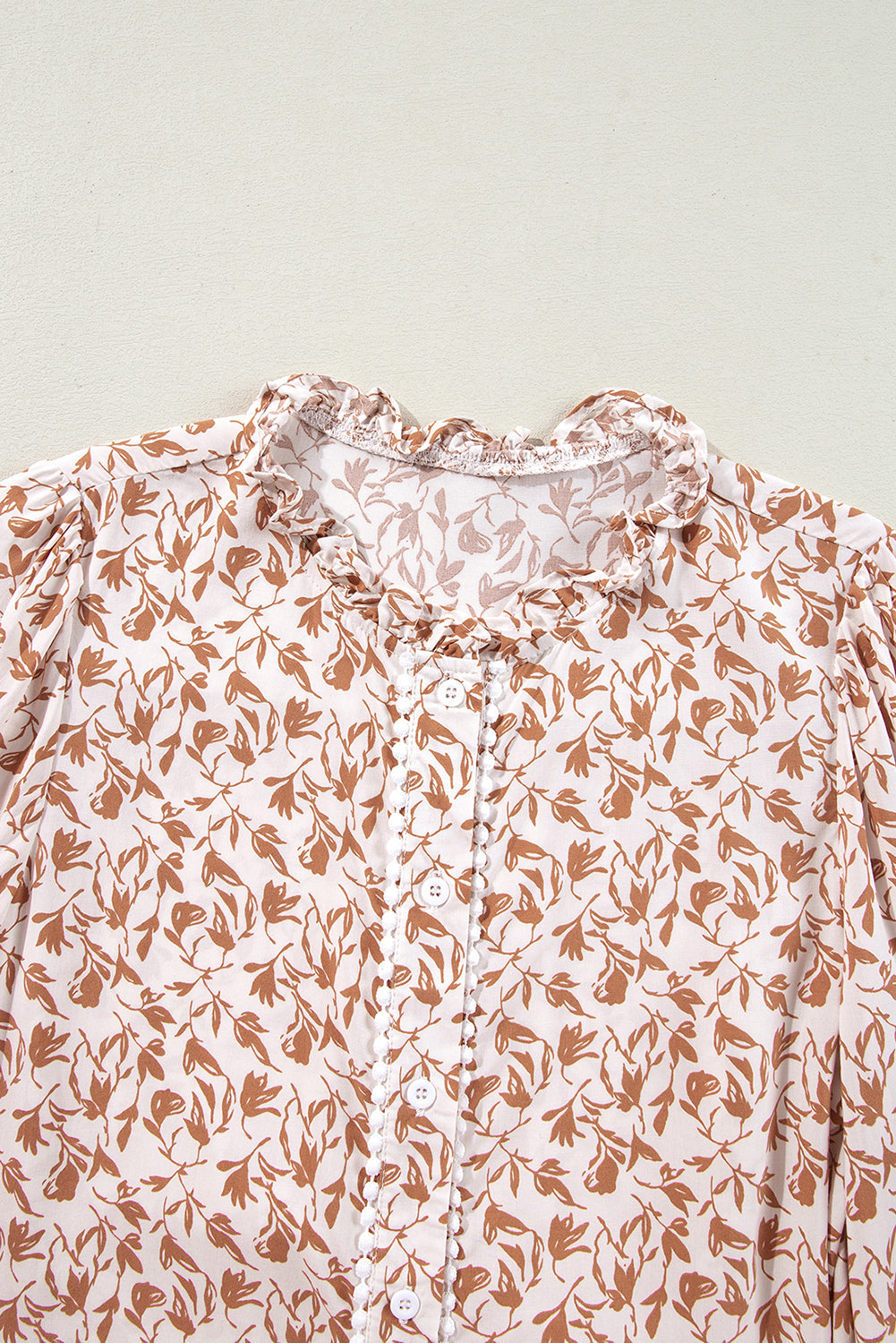Printed Floral Print Lace Detail Puff Sleeve Shirt