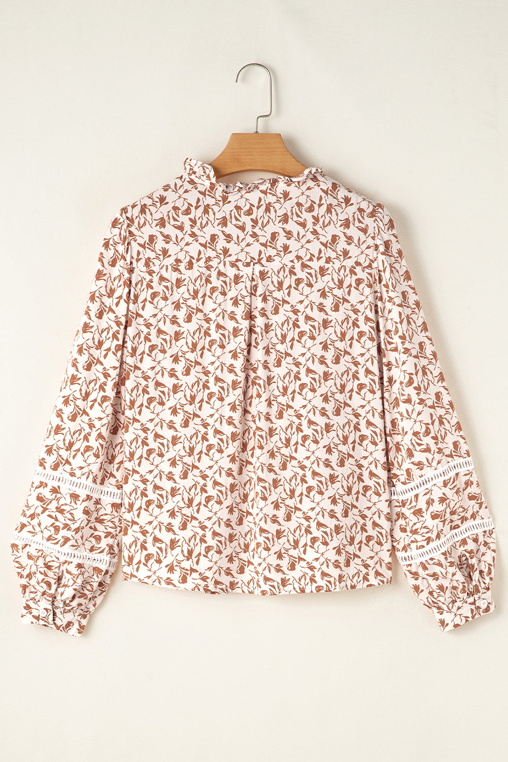 Printed Floral Print Lace Detail Puff Sleeve Shirt
