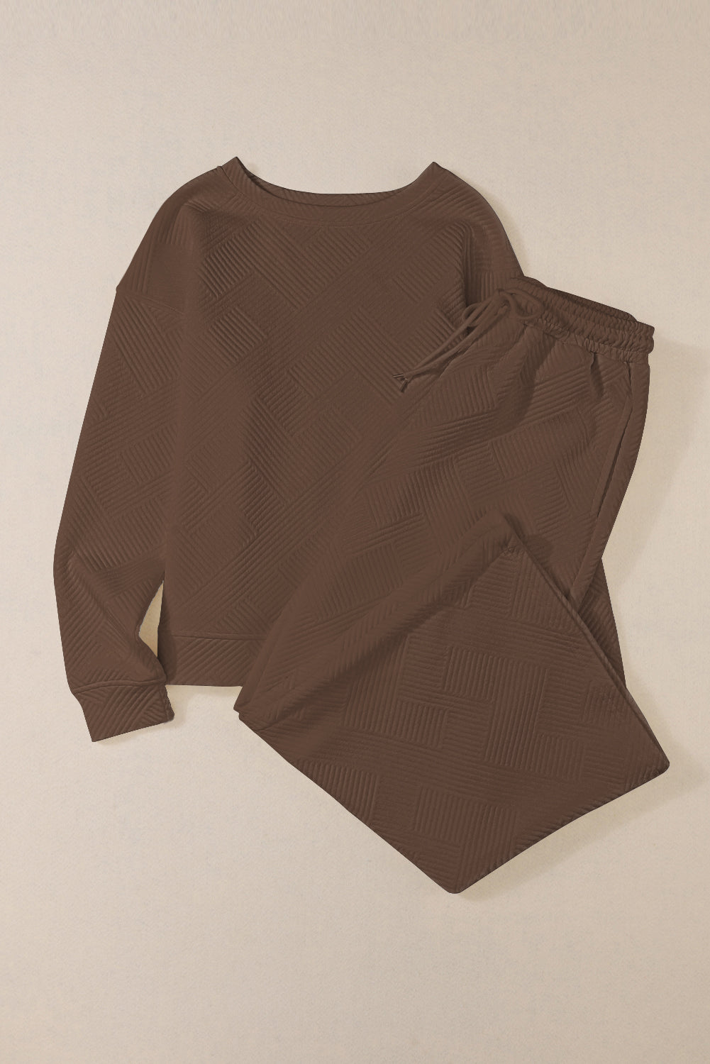 Textured Loose Slouchy Long Sleeve Top and Pants Set