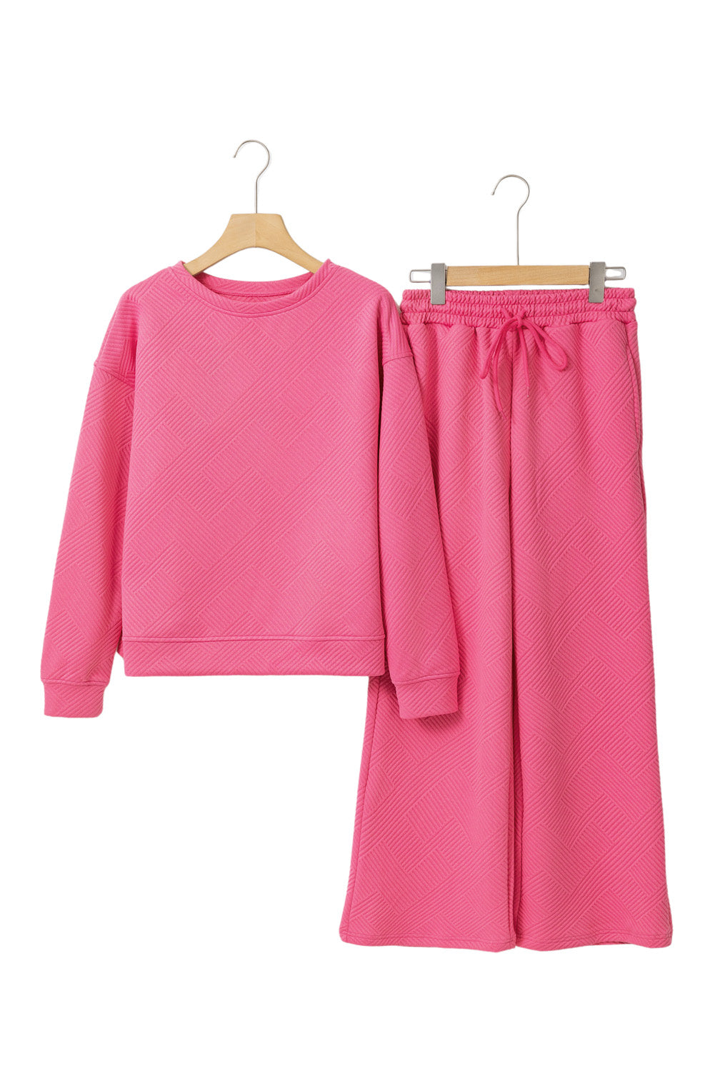 Textured Loose Slouchy Long Sleeve Top and Pants Set