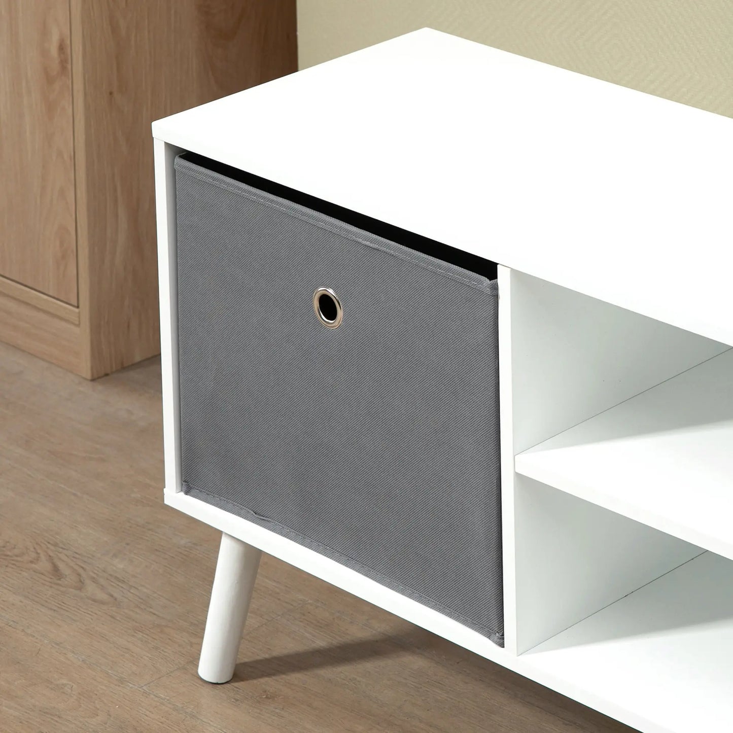 White TV Cabinet Stand Unit for TVs up to 50'' with Foldable Drawers,