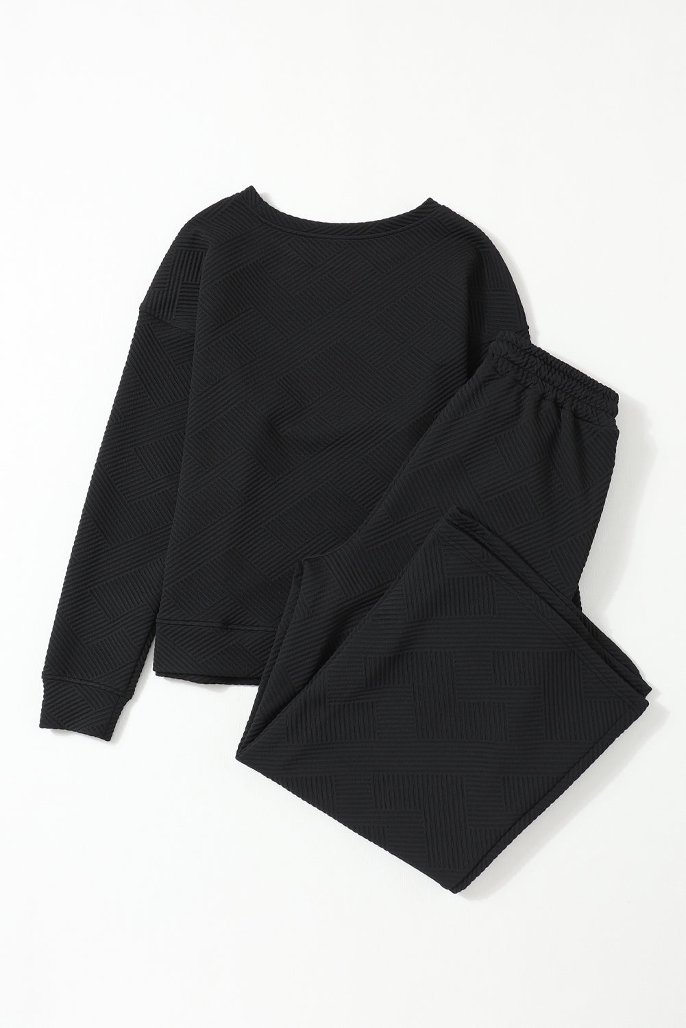 Textured Loose Slouchy Long Sleeve Top and Pants Set