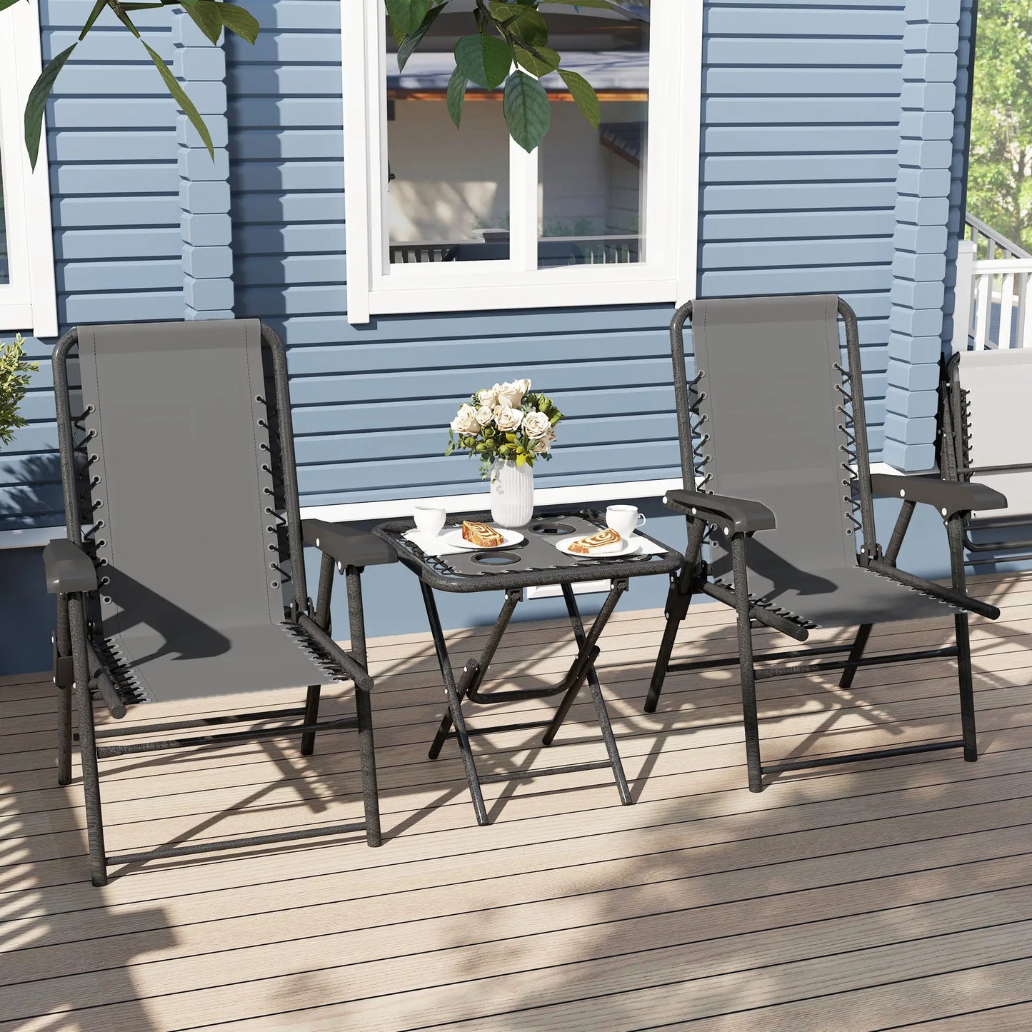 Three-Piece Garden Table and Chair Set - Dark Grey