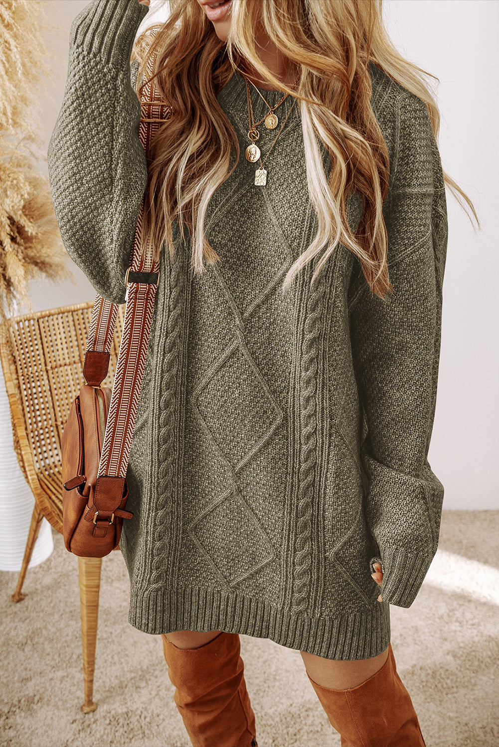 Green cable knit sweater dress best sale