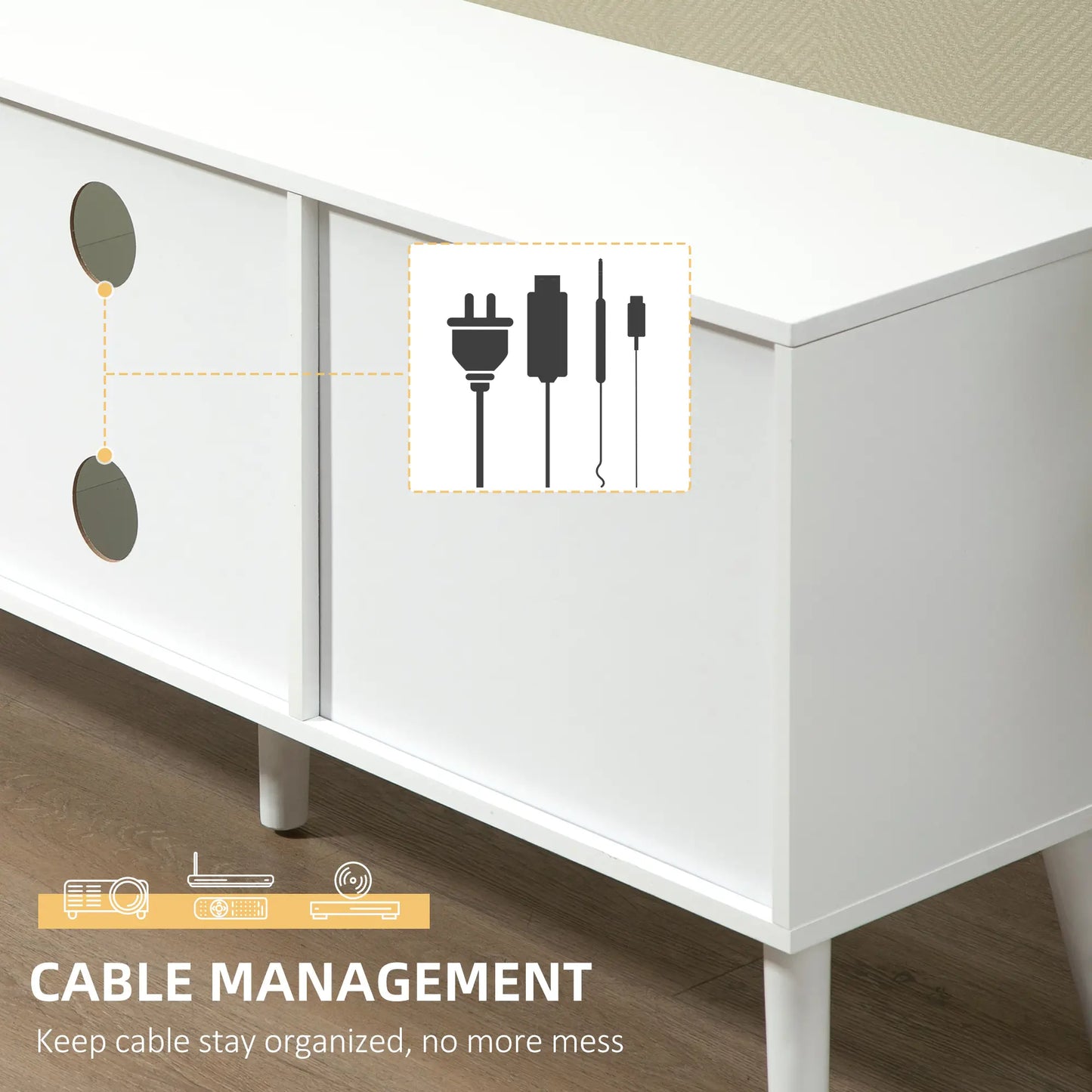 White TV Cabinet Stand Unit for TVs up to 50'' with Foldable Drawers,
