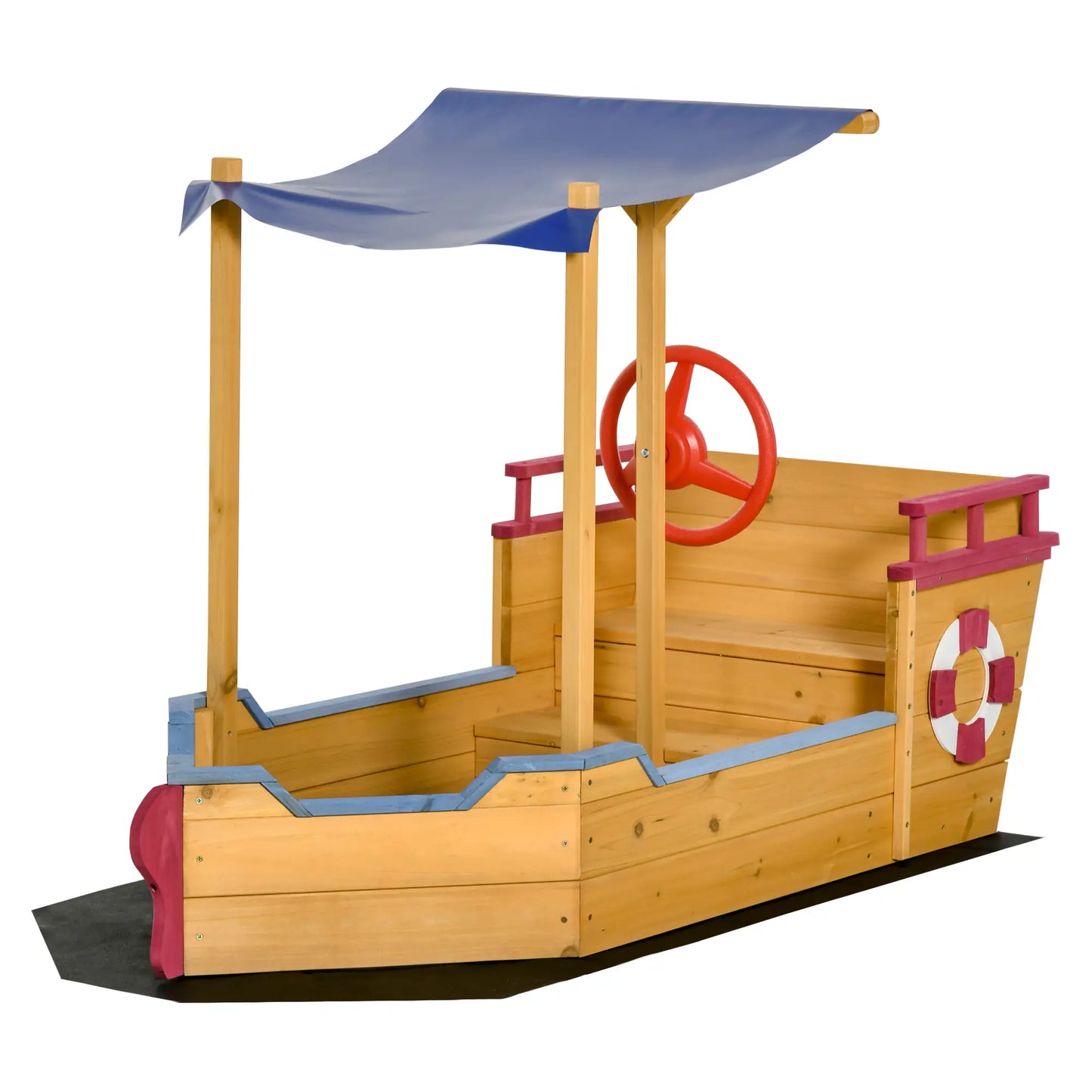 Kids Pirate Ship Wooden Sand Pit with Canopy Shade