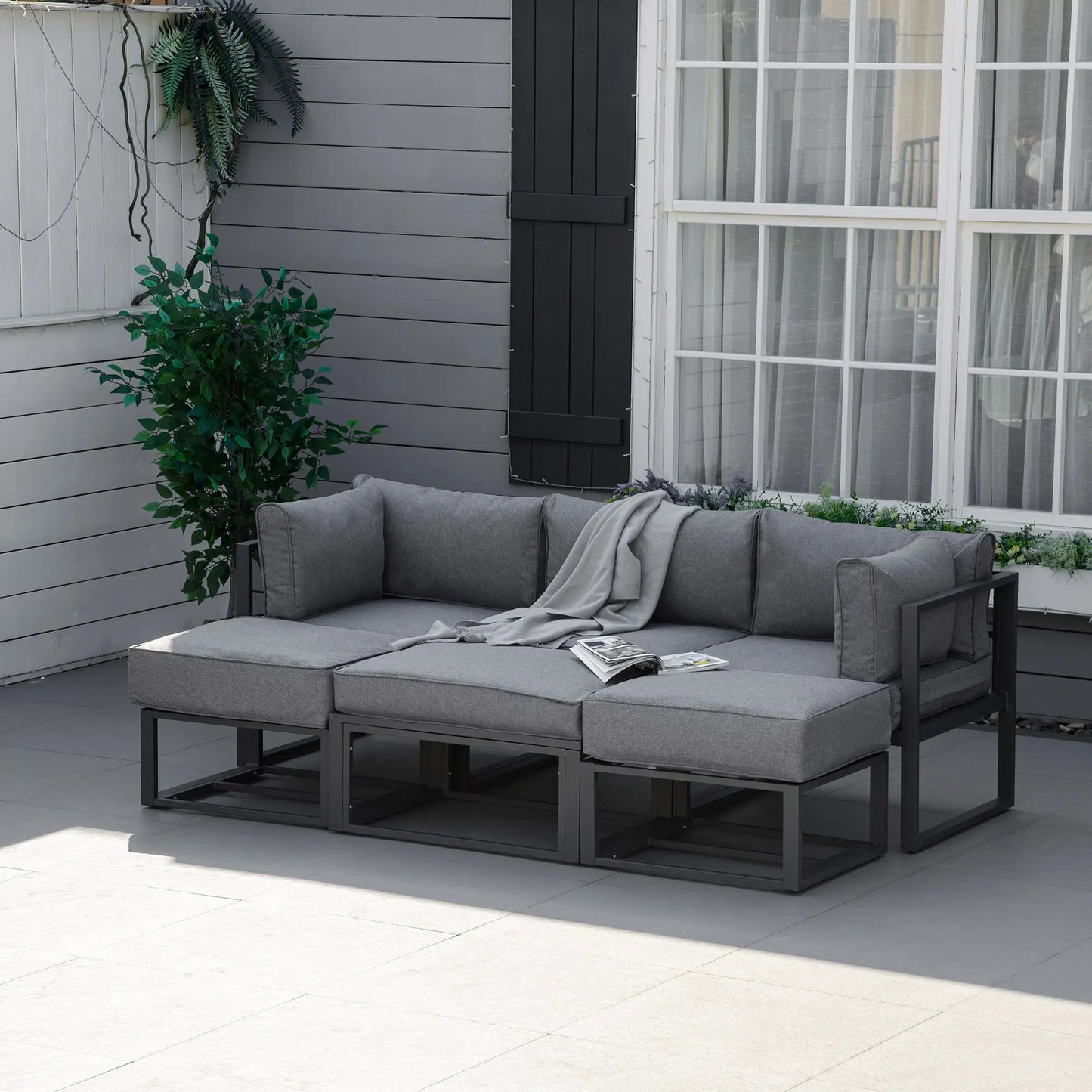 6-Piece Patio Furniture Set – Aluminium Sofa, Daybed, Coffee Table & Footstool