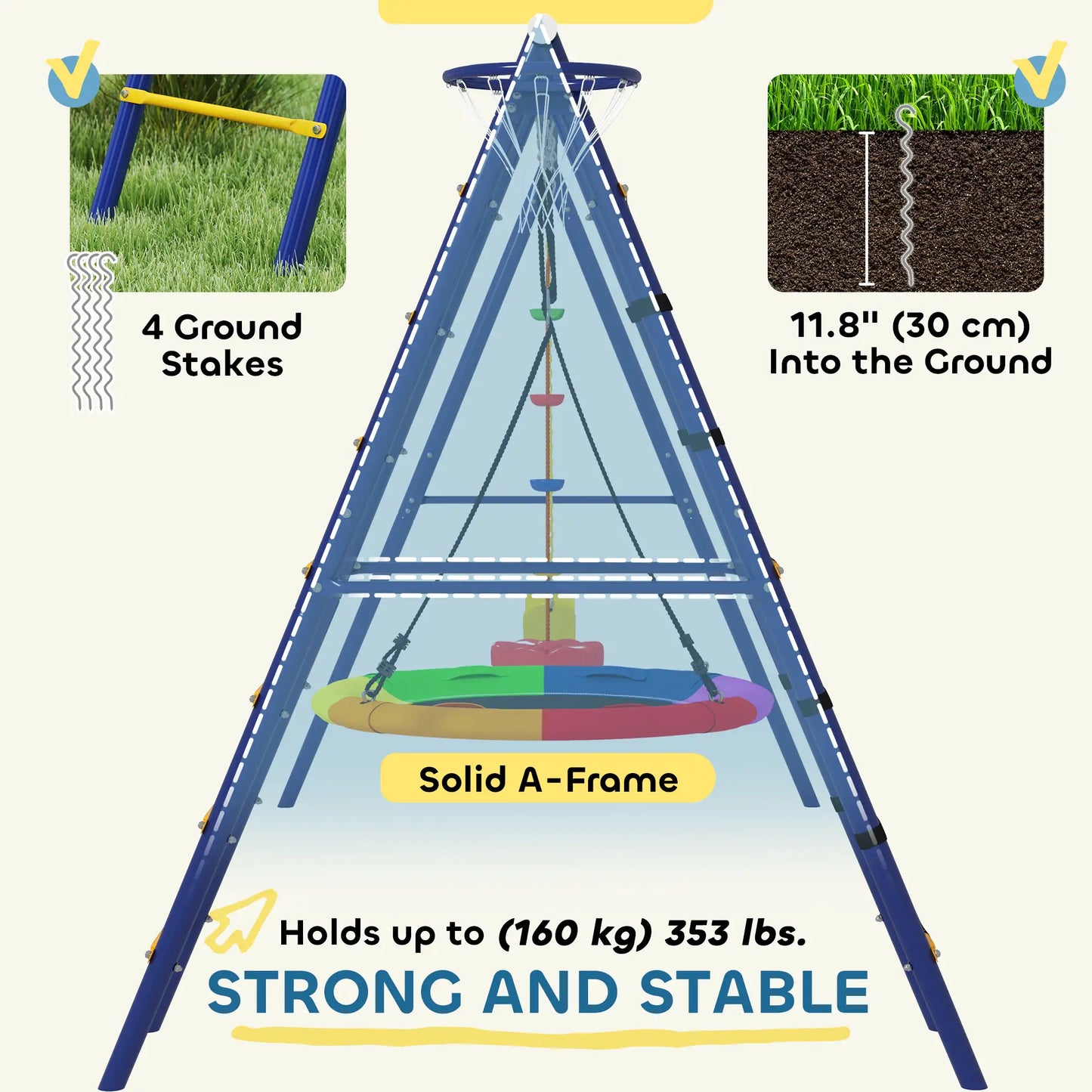 6 in 1 Metal Kids Swing Set with 3 Swings, Climbing Ladder & Net, Basketball Hoop, for Ages 3-8