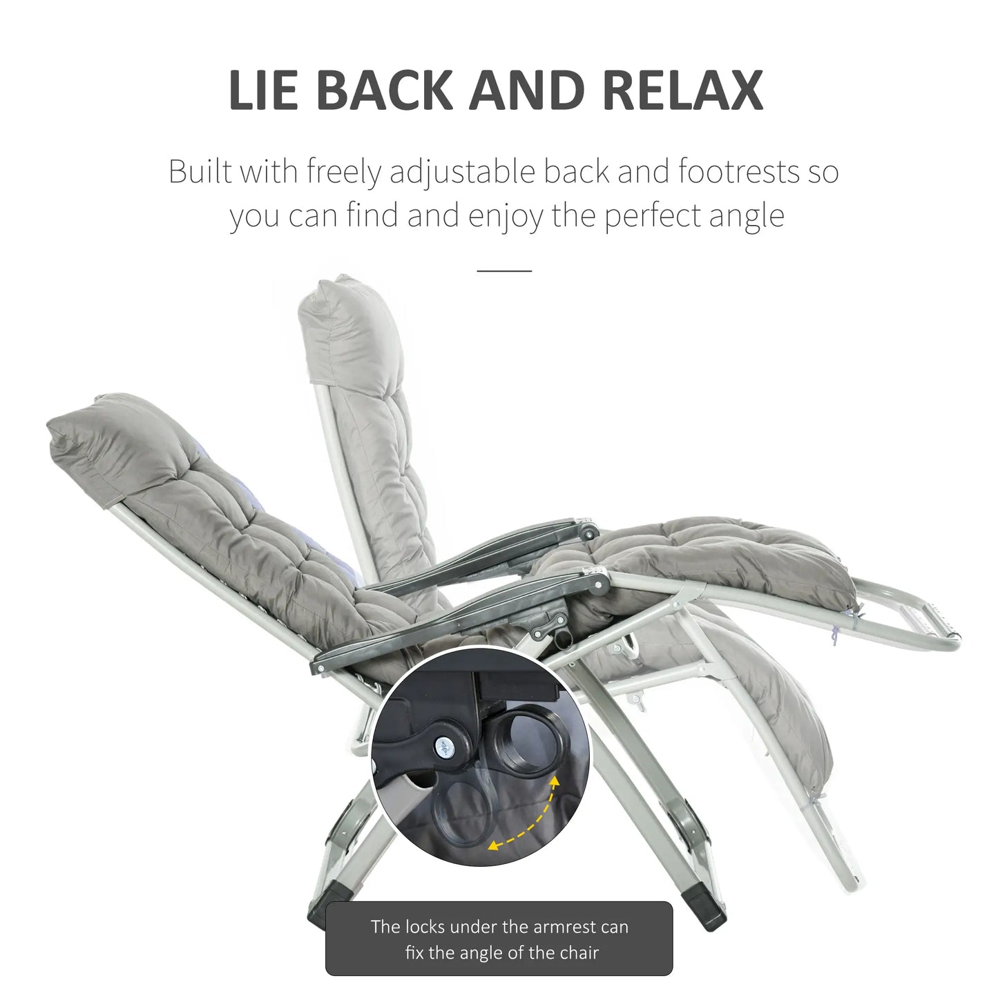 2-Piece Zero Gravity Reclining Garden Chairs with Cushions & Headrests – Folding Sun Loungers - Dark Grey