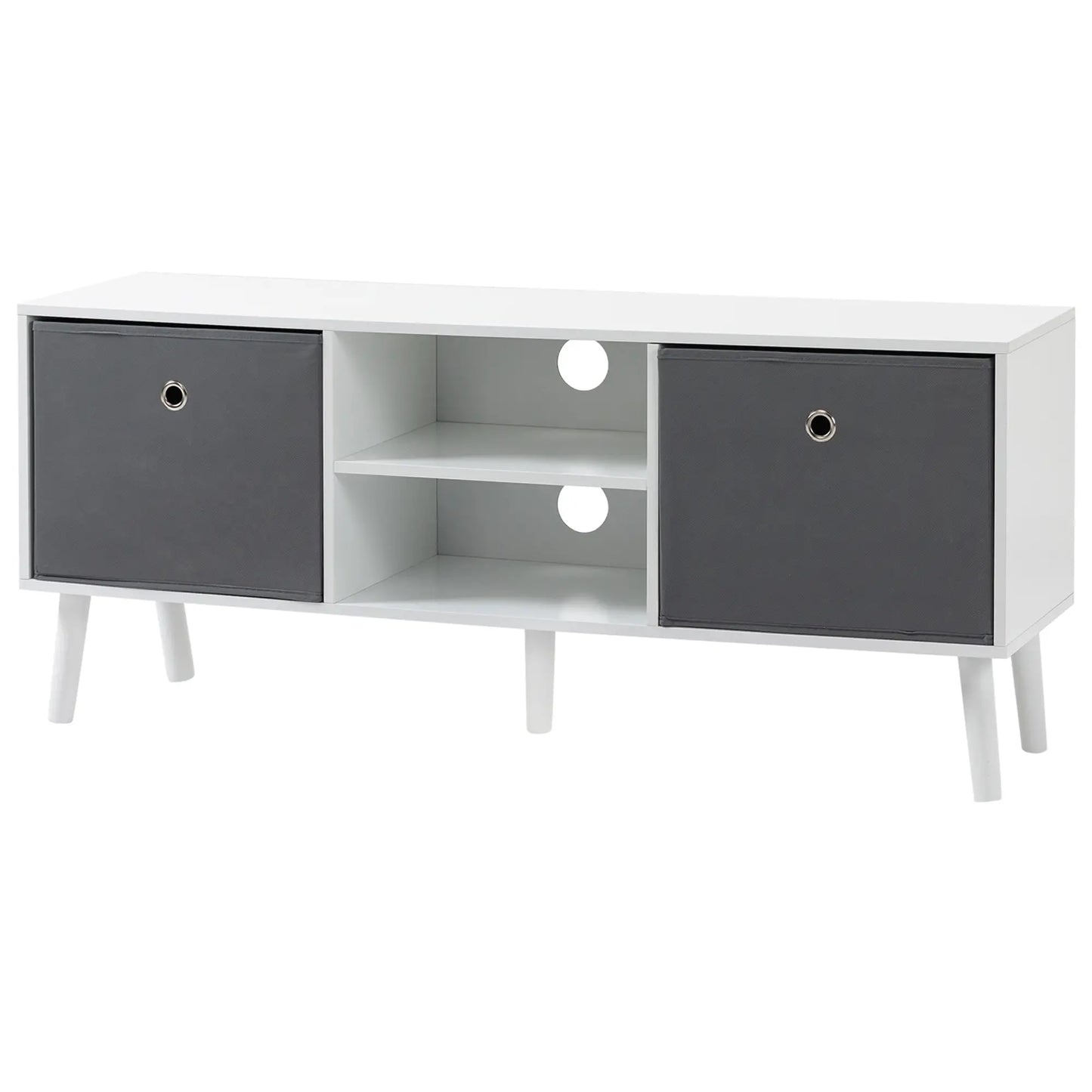White TV Cabinet Stand Unit for TVs up to 50'' with Foldable Drawers,
