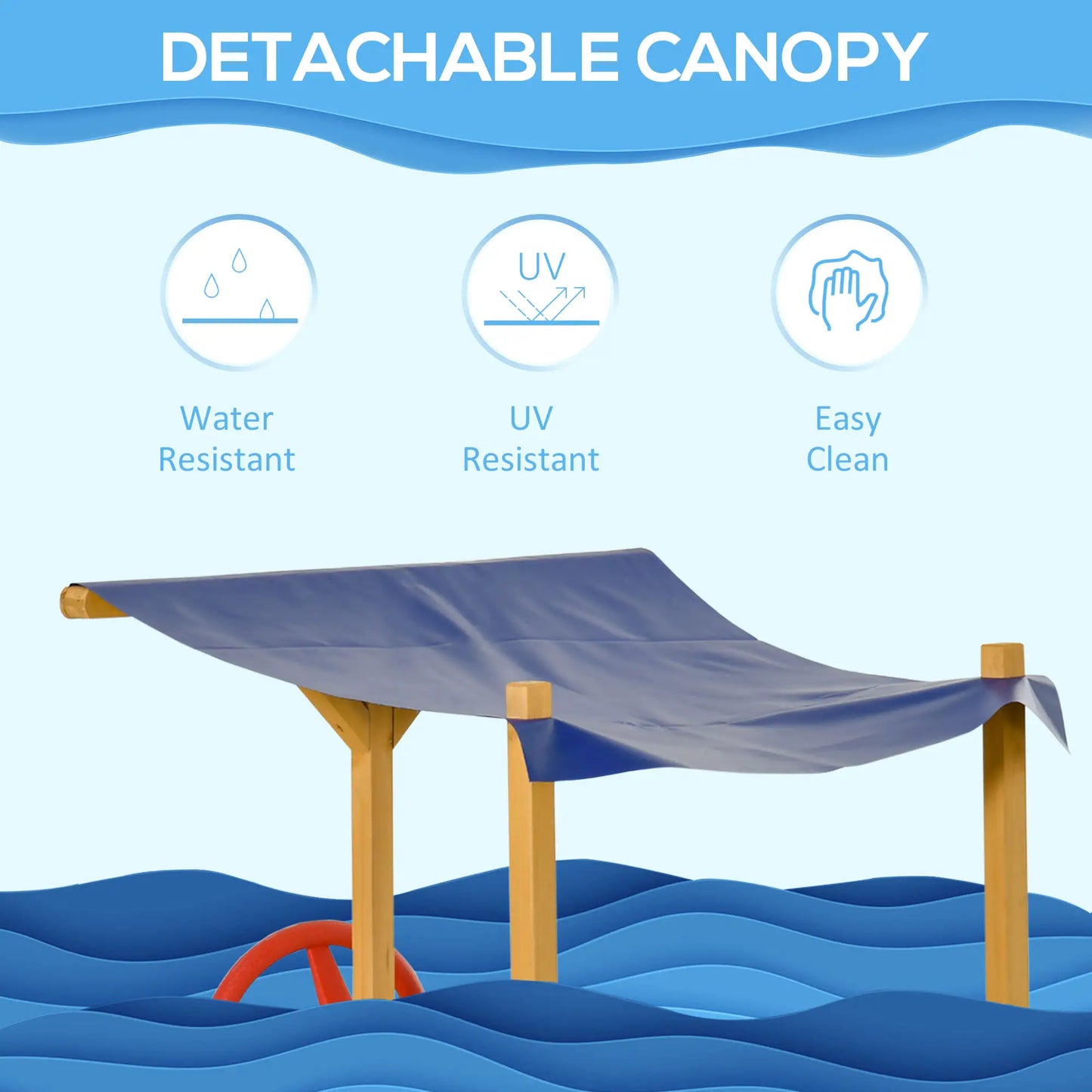 Kids Pirate Ship Wooden Sand Pit with Canopy Shade