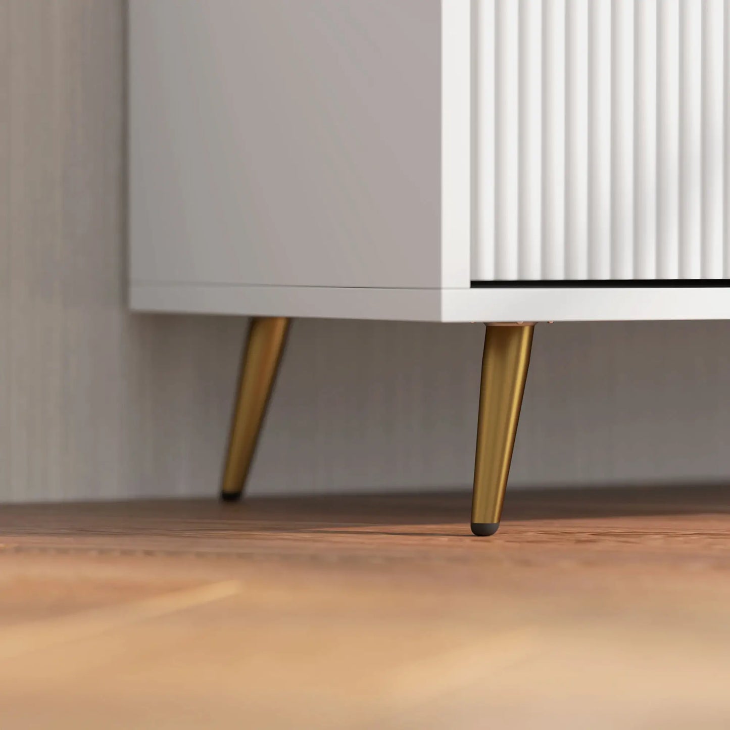 White Modern TV Stand Cabinet for TVs up to 55", TV Unit with 2 Open Shelves and 2 Cabinets