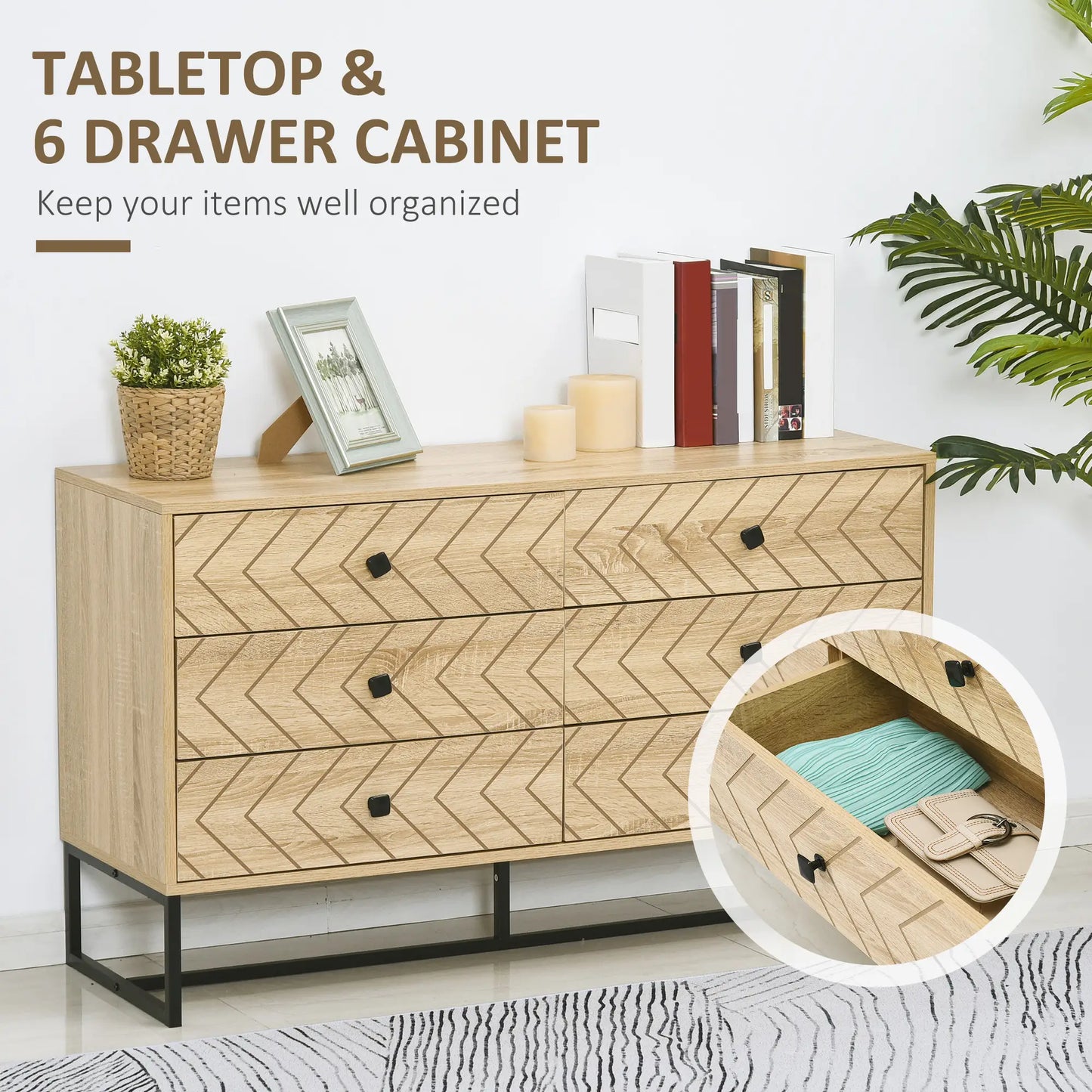 Natural Zigzag Chest of Drawers - 6 Drawers