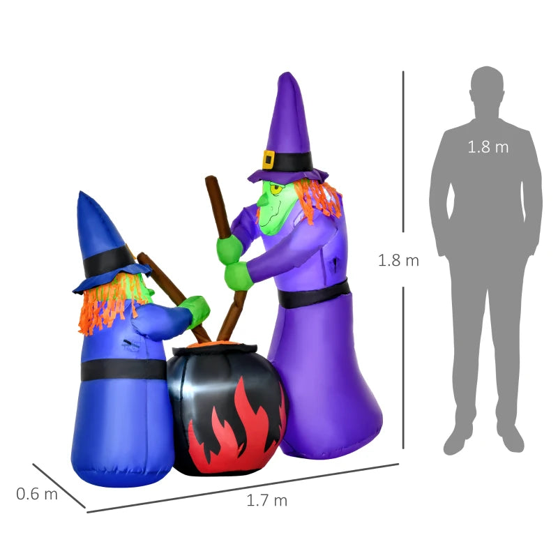 1.8m Inflatable Halloween Lawn Decoration with LED Witches Around A Black Cauldron