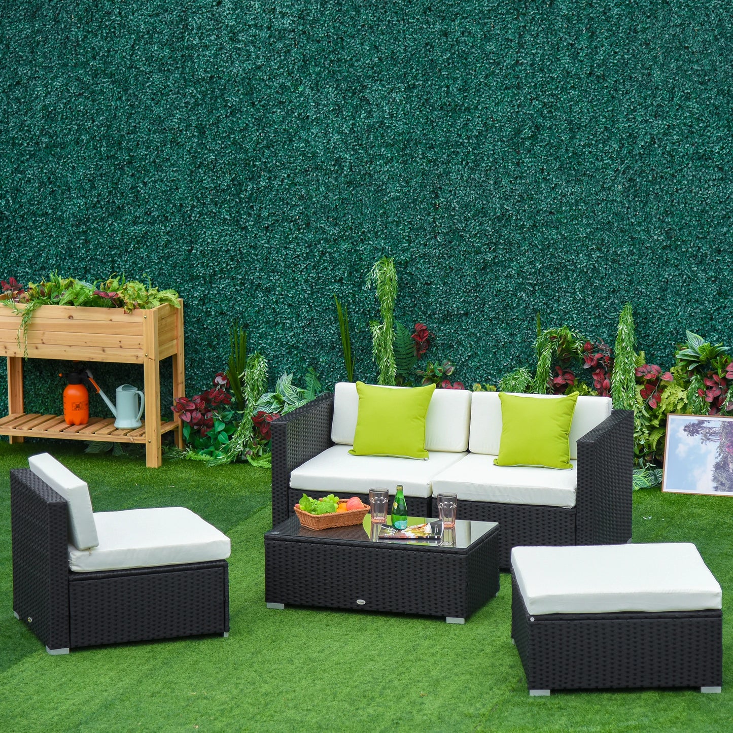 4-Seater Rattan Sofa Set Set with Cushions - Black