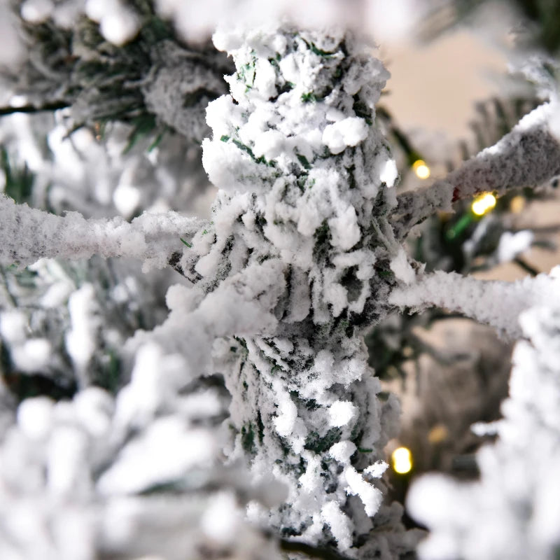 6FT Prelit Artificial Snow Flocked Christmas Tree with Warm White LED Lights