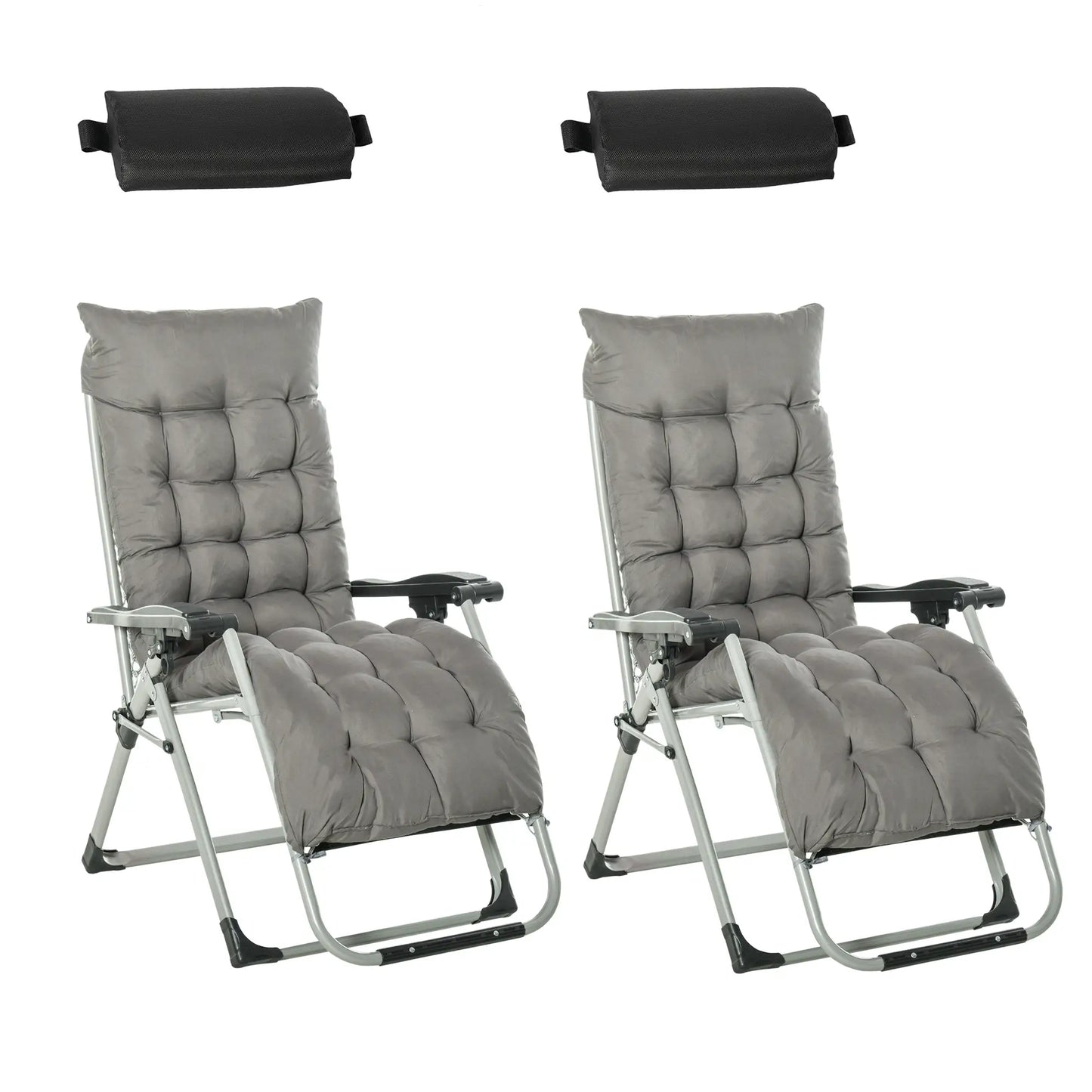 2-Piece Zero Gravity Reclining Garden Chairs with Cushions & Headrests – Folding Sun Loungers - Dark Grey