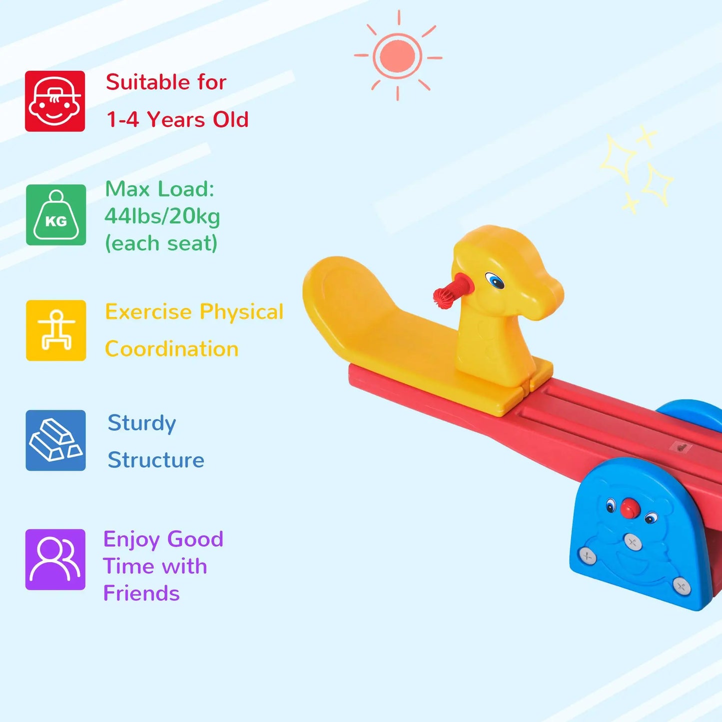 Kids Seesaw with Easy-Grip Handles for 1-4 years old
