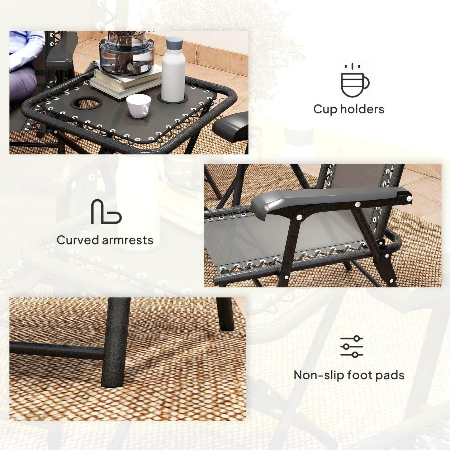 Three-Piece Garden Table and Chair Set - Black