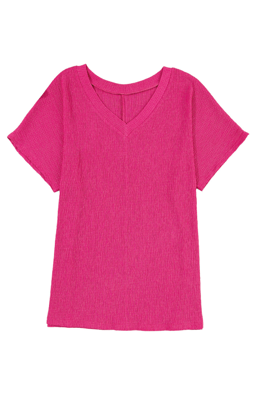 Plain Crinkled V Neck Flounce Sleeve T Shirt