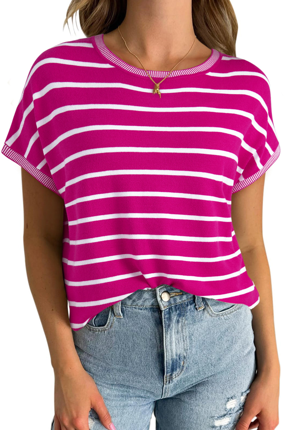 Stripe Knitted Dolman T Shirt