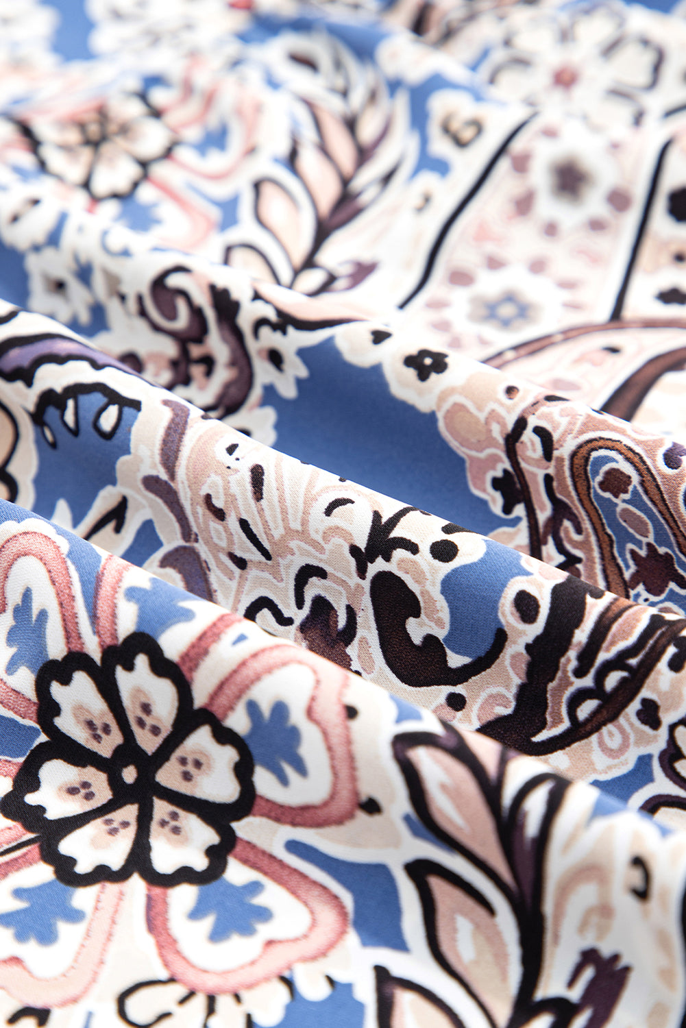 Blue Paisley Print Twist Boho Maxi Dress