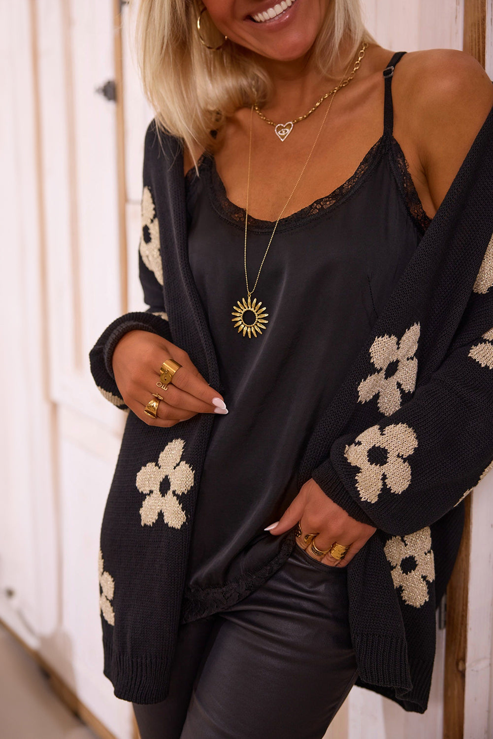 Black 60s Vintage Flower Cardigan