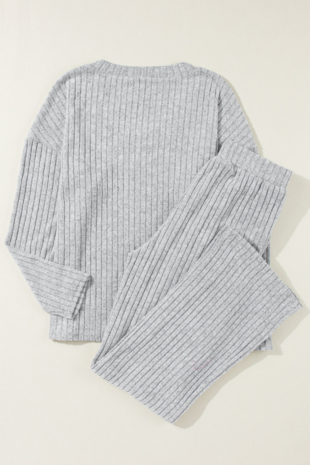 Slouchy Ribbed Knit V Neck Top & Pants Loungewear Set