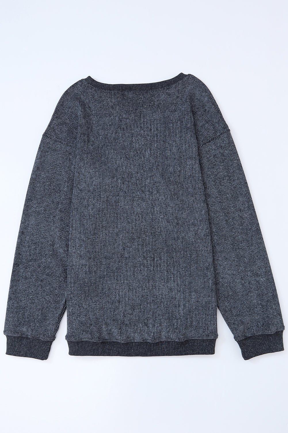 Solid Ribbed Round Neck Pullover Sweatshirt